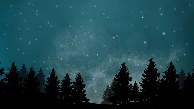 Night background with forest and sky with moving stars parallax animation