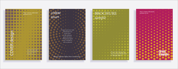 Minimalistic cover design templates. Layout set for covers of books, albums, notebooks, reports, magazines. Star, dot halftone gradient effect, flat modern abstract design Geometric mock-up texture