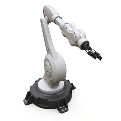 Robotic arm for any work in a factory or production. Mechatronic equipment for complex tasks. 3d illustration.