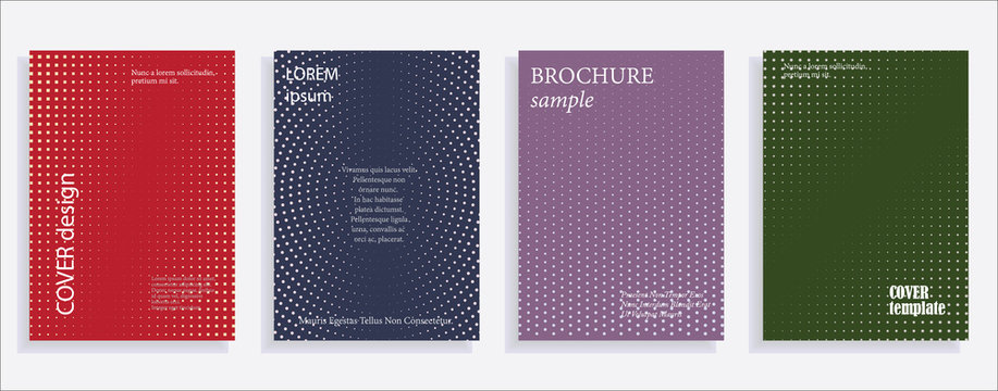 Minimalistic cover design templates. Layout set for covers of books, albums, notebooks, reports, magazines. Star, dot halftone gradient effect, flat modern abstract design Geometric mock-up texture
