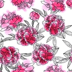 Meubelstickers Seamless pattern with watercolor peonies isolated on white. © Aleksa Mikhailechko