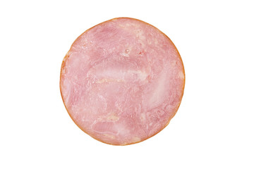 Slice of smoked sausage isolated on white background