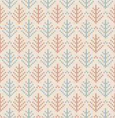 Winter Christmas tree x-mas knit seamless background. Knitted fur-tree pattern. Flat design.