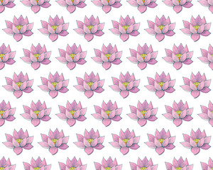 Seamless vector pattern of pink Lotus flowers. Water lily. Vintage style. hand drawn Botanical illustration. Good design for printing, postcard, Wallpaper, packaging, textile.