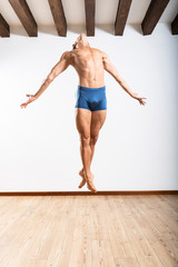 Beautiful male ballett dancer performing indoor