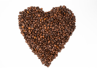 Coffee beans heart shape on a white background