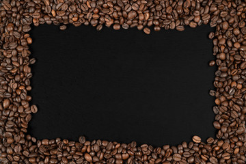Coffee beans frame with a black background