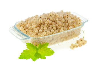 Ripe fresh whitecurrants in a bowl on a white background