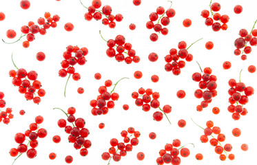 Ripe fresh red currant on a white background top view