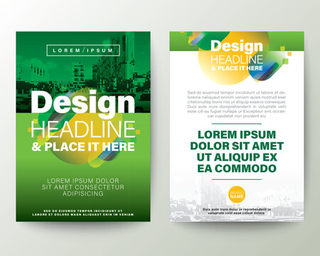 Green Brochure cover Flyer Poster design Layout vector template. Abstract gradient rounded shape graphic element with space for photo background.