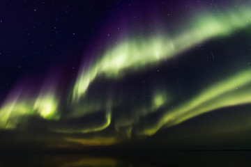 Northern Boreal Lights at sea in Lady Richardson Bay, Victoria Island,  northwest passage in Canada.