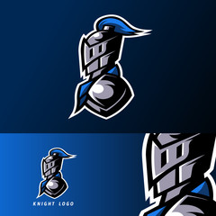 Blue Knight sport esport logo design template with armor and helmet game © Esport Addicts