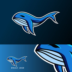 Blue whale fish mascot sport gaming esport logo template for squad team