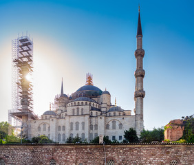 Fototapeta na wymiar Turkey, Istanbul. July 056, 2019 Sultanahmed Mosque (also called the Blue Mosque) in the rays of the setting sun