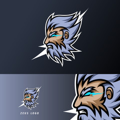 Zeus god lightning mascot sport gaming esport logo template thick beard mustache for squad team club