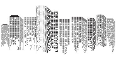 Abstract Futuristic City. Cityscape buildings made up with dots, Digital city landscape. illustration Rasterized copy..