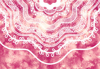 Abstract mandala graphic design and watercolor digital art painting for ancient geometric concept background