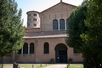 Classe, Italy - August 06, 2019 : View of Santa Apollinare in Classe church facade