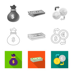 Isolated object of bank and money sign. Collection of bank and bill stock symbol for web.