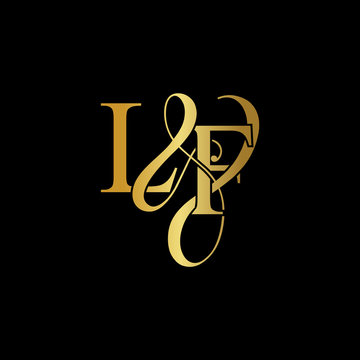 Initial letter LF L F luxury art vector mark logo, gold color on black background.	