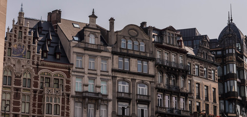 Street view of some Buildings in the center of Brussels.