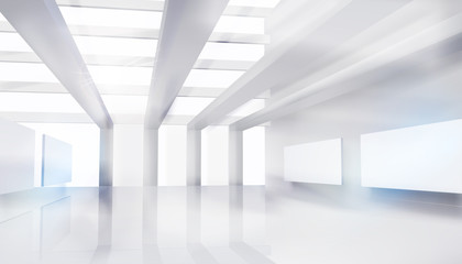 Large shopping mall, gallery. Empty hall for the expo. White background. Vector illustration.