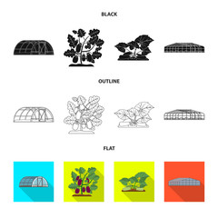 Isolated object of greenhouse and plant sign. Set of greenhouse and garden vector icon for stock.
