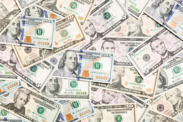 Top view of various dollar cash background. Different banknotes concept. Wealth and rich concept
