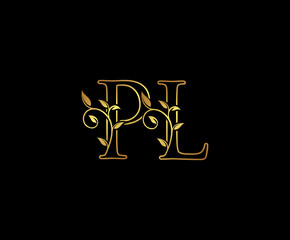 Initial letter P and L, PL, Gold Logo Icon, classy gold letter monogram logo icon suitable for boutique,restaurant, wedding service, hotel or business identity.