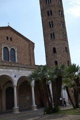 Fototapeta na wymiar Ravenna, Italy - August 14, 2019 : View of Santa Apollinare Nuovo basilica and bell tower