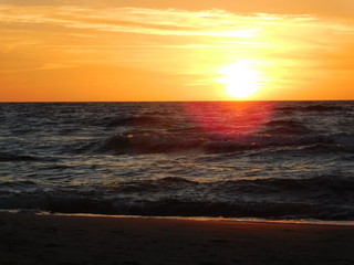 morze, zachód słońca, sea, ocean,sunset,sun, beach, waves