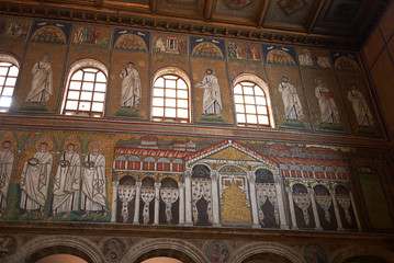 Obraz premium Ravenna, Italy - August 14, 2019 : View of Santa Apollinare Nuovo basilica
