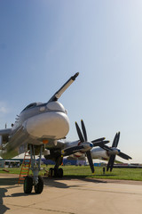Fototapeta premium A big airplane with two big valves on each side - outdoors