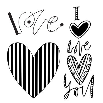Decorative ornamentalal heart. Valentines day design. Heart print with love letering decoration.