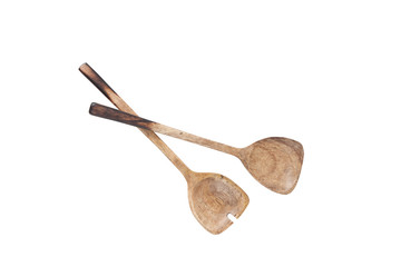 Wooden Kitchen Utensils. Wood spoons on white.
