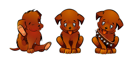 Cute funny puppy dog hand drawn cartoon vector illustration set isolated on white.Can be used for t-shirt print, kids wear fashion design. 