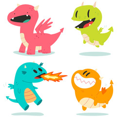 Cute dragons vector cartoon characters set isolated on a white background.