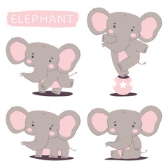 Fototapeta premium Cute elephant vector cartoon characters set isolated on a white background.