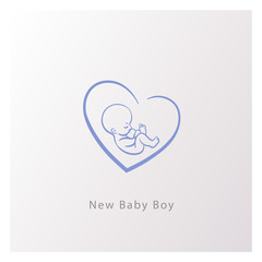 Emblem with newborn boy in heart shape. 