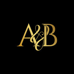 Initial letter A & B AB luxury art vector mark logo, gold color on black background.
