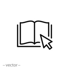 ebook icon, electronic education, online learning thin line web symbol on white background - editable stroke vector illustration eps10