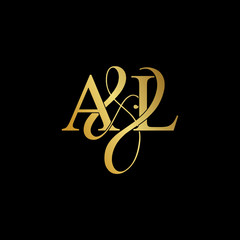Initial letter A & L AL luxury art vector mark logo, gold color on black background.