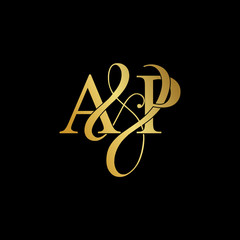 Initial letter A & P AP luxury art vector mark logo, gold color on black background.