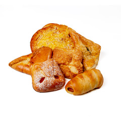 Group of fresh bakery products isolated on white background