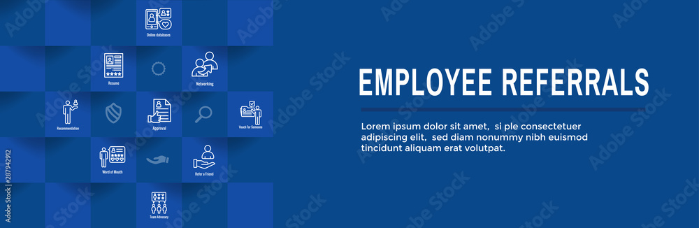 Wall mural employee referrals icon set with web header banner