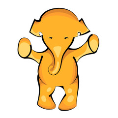 Cute funny orange baby elephant. Can be used for t-shirt print, baby wear. Hand drawn cartoon vector illustration isolated on white