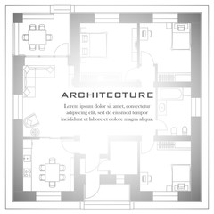 Architectural background. Part of architectural project, architectural plan of a residential building. Black and white vector illustration EPS10