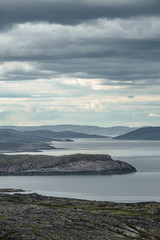 Summer landscape of the green polar tundra in the vicinity Teriberka