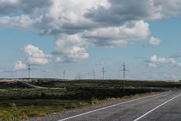 Fototapeta premium Summer landscape of the green polar tundra in the vicinity Teriberka