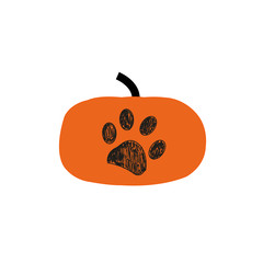 Pumpkin with doodle paw print background